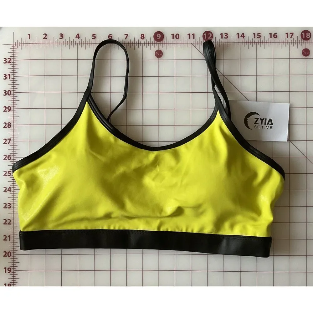 Zyia Active Sports Bra XXL Neon Yellow Metallic Light N Tight Adjustable Strap**